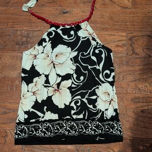 White House Black Market Black and Cream Floral Halter Top
